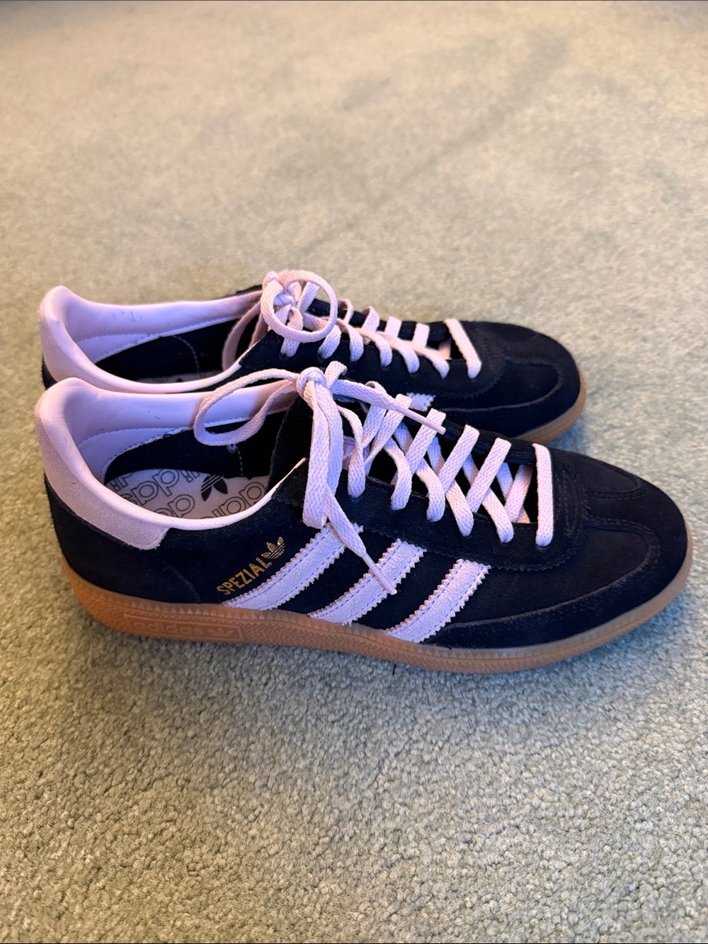 adidas Spezial Black Suede Sneakers with Pink Accents